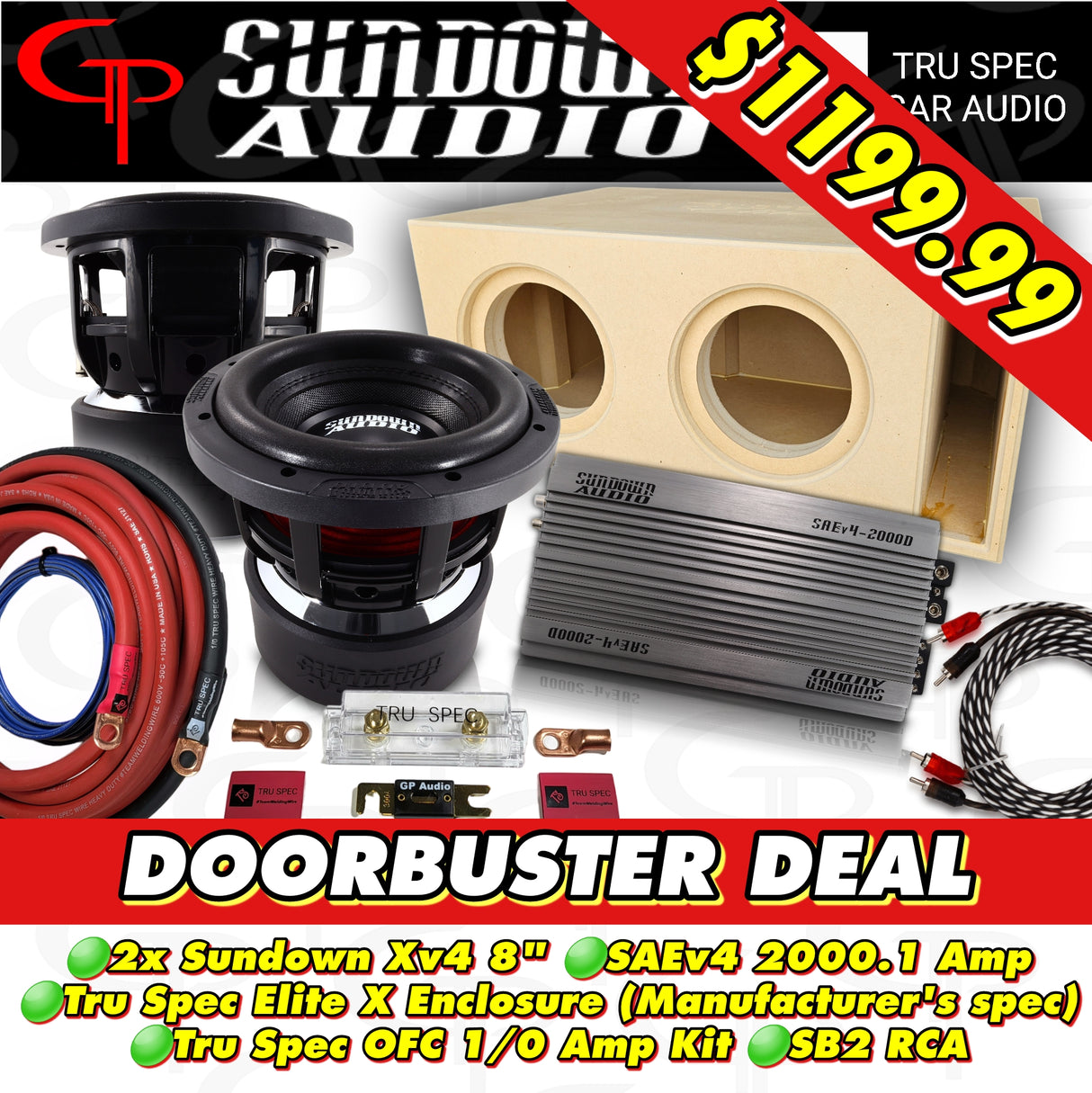 *Doorbuster Dual Sundown Audio Xv4 8" 2000w RMS Package