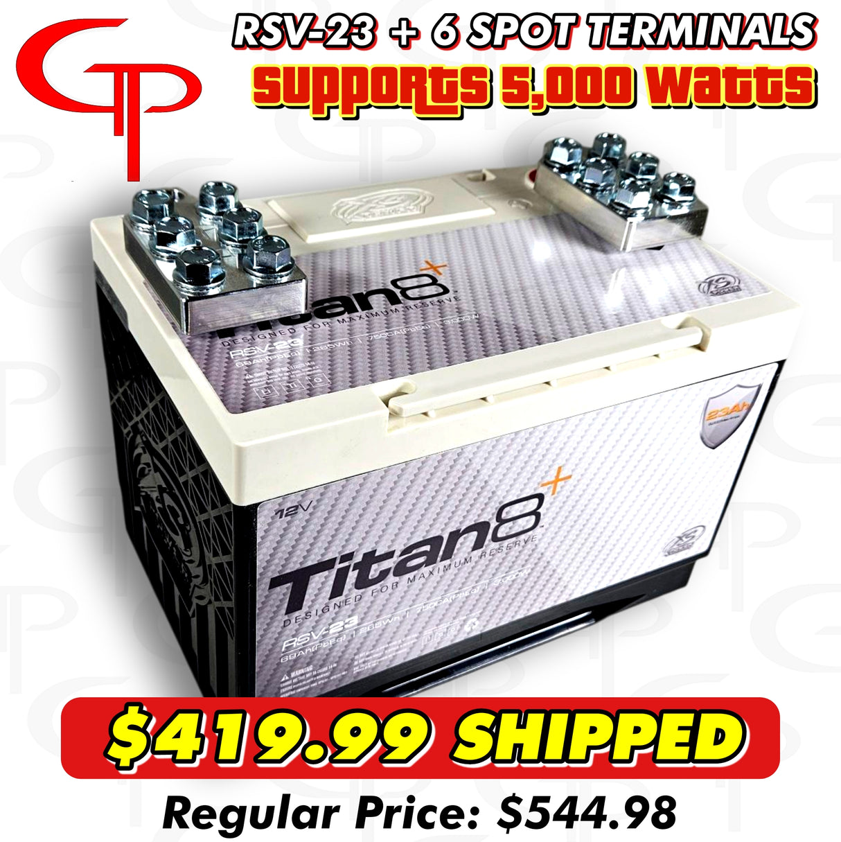 XS POWER TITAN 8 RSV-23 + 6 Spot Bolt Down Terminals LTO GROUP 34 5,000w LITHIUM BATTERY