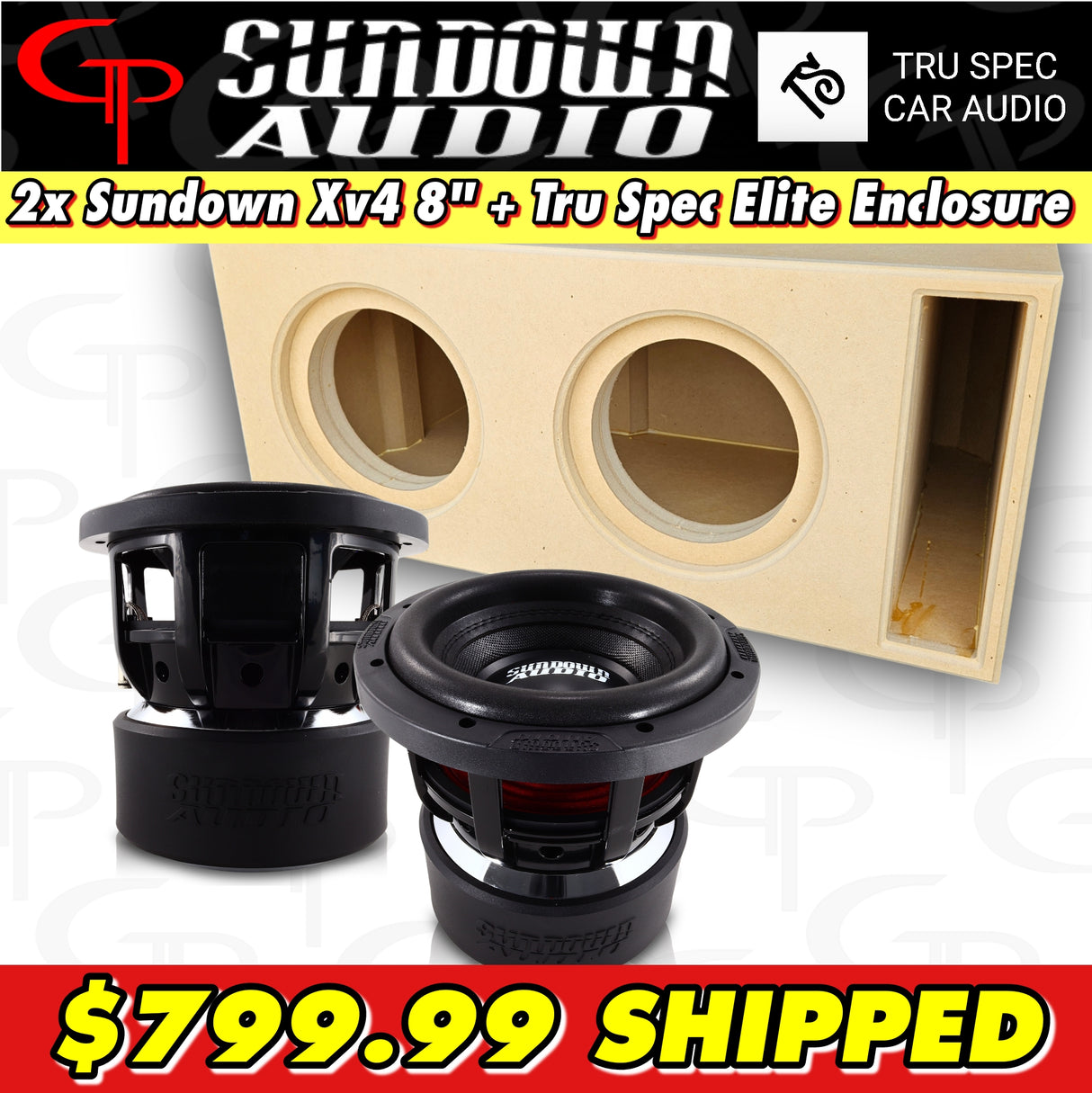*Doorbuster Dual Sundown Audio Xv4 8" + Tru Spec Elite Enclosure Combo