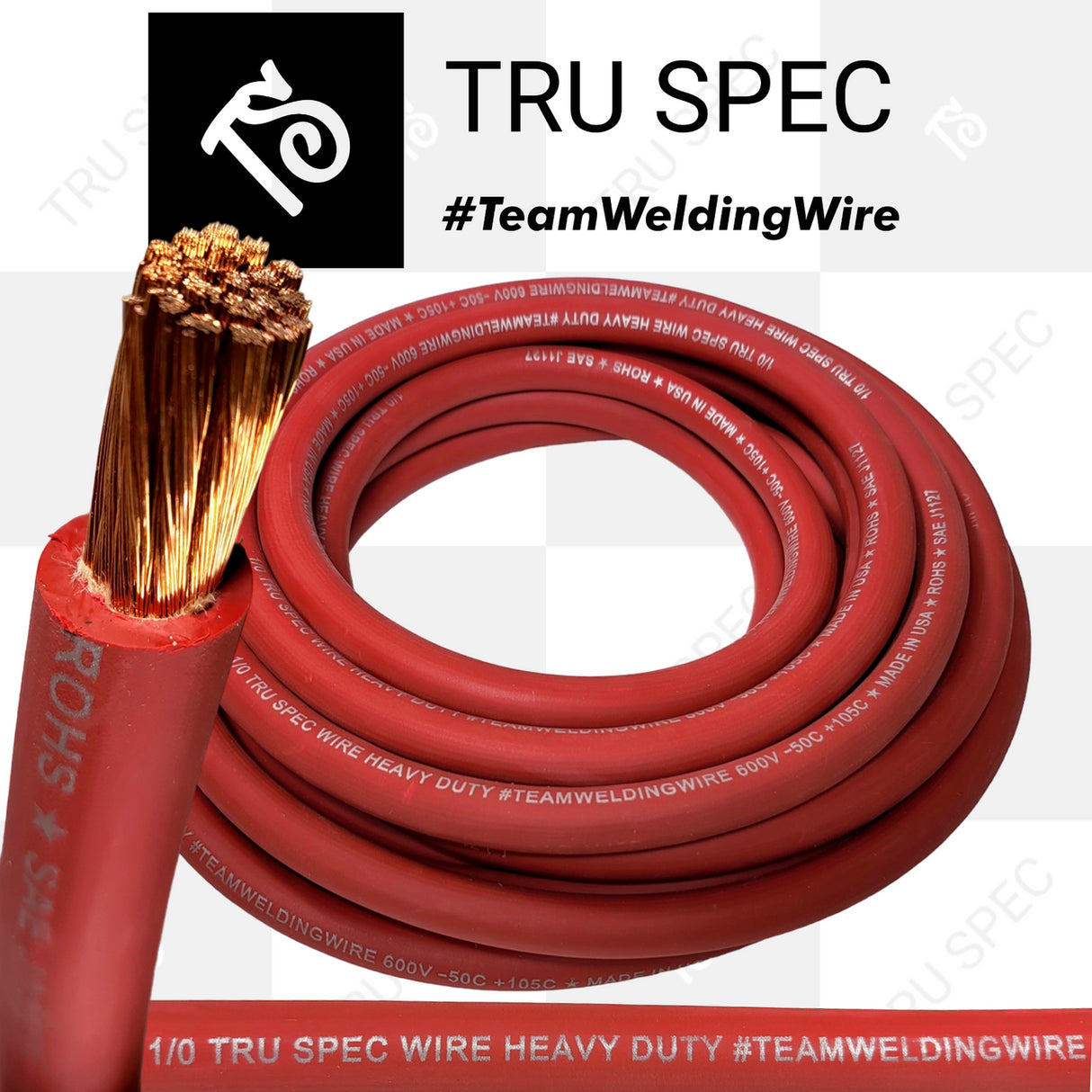 By The Foot 1/0 AWG Red Tru Spec #TeamWeldingWire Copper Wire