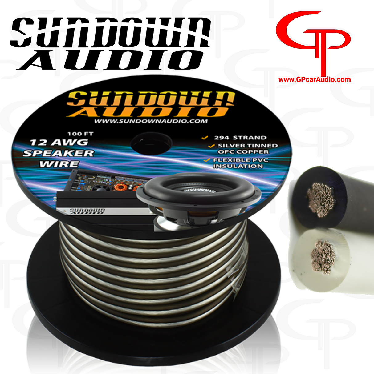 Sundown Audio 12 AWG OFC Speaker Wire 100FT Silver / Black