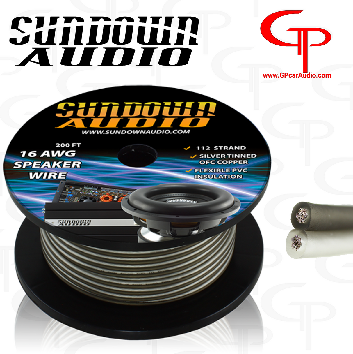 Sundown Audio 16 AWG OFC Speaker Wire 200FT Silver / Black