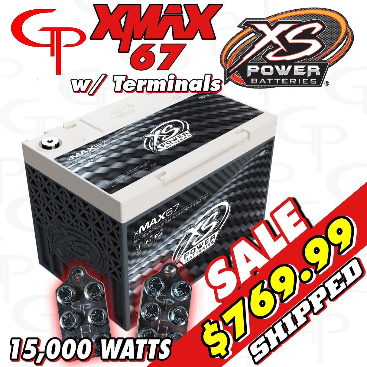XS Power XMAX 67 Lithium Battery w/ 6 Spot Bolt Down Terminals 67AH