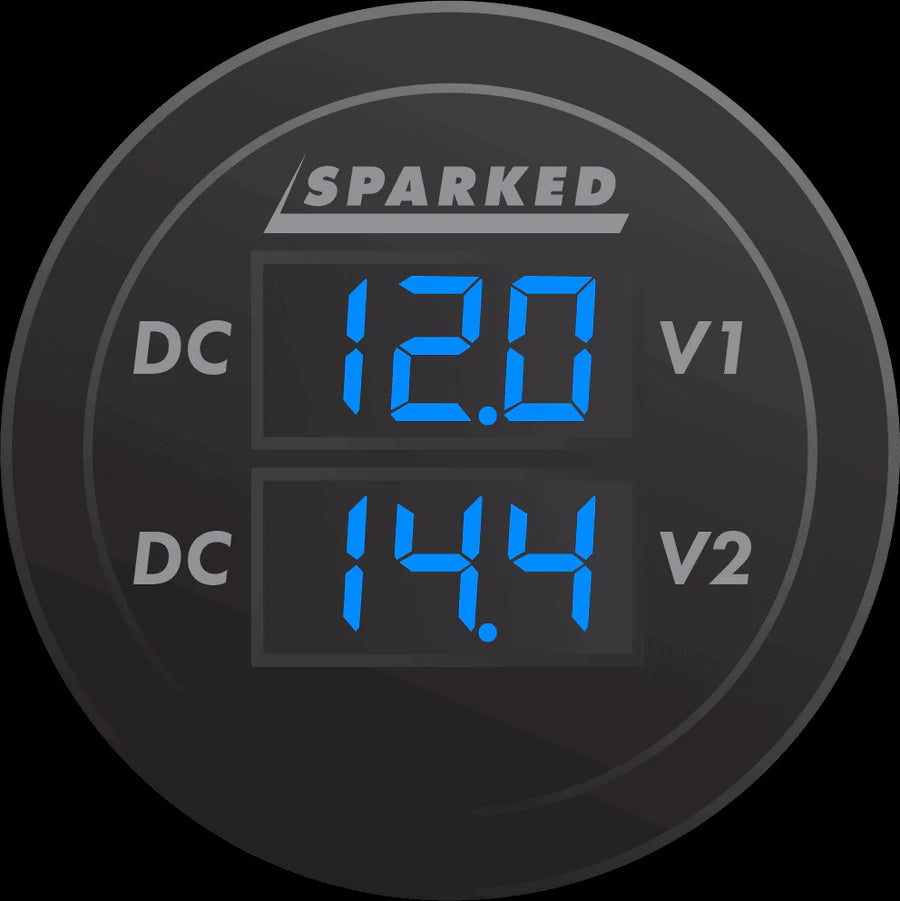 Sparked Innovations Dual Battery Voltmeter Monitor 12VDC for Main and AUX Battery