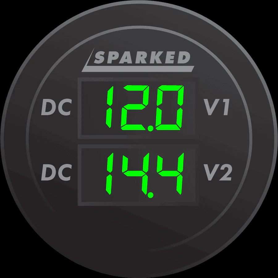 Sparked Innovations Dual Battery Voltmeter Monitor 12VDC for Main and AUX Battery