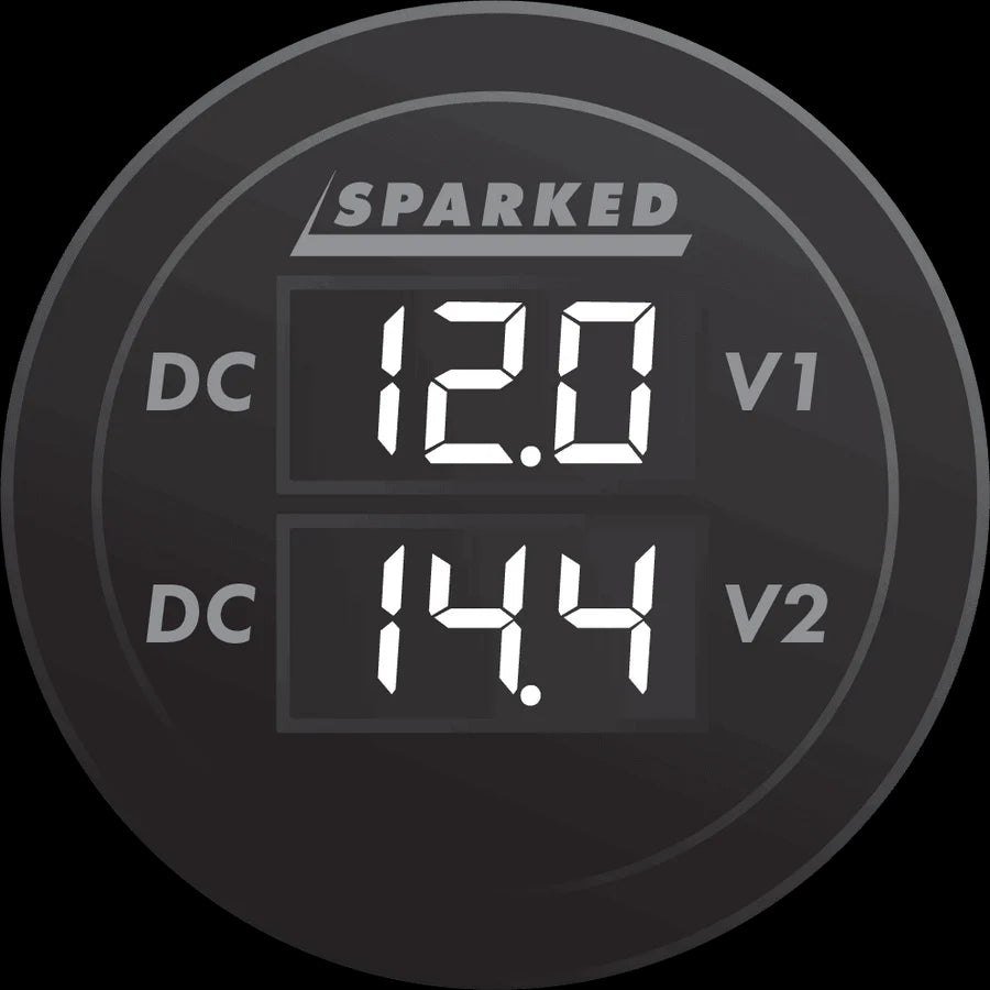 Sparked Innovations Dual Battery Voltmeter Monitor 12VDC for Main and AUX Battery