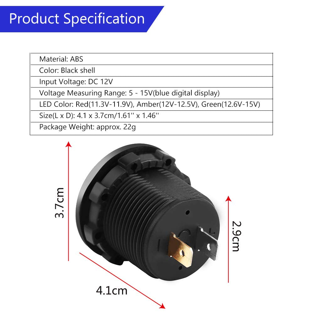 GP Car Audio Digital Volt Gauge with LED Voltage Indicator (12V)
