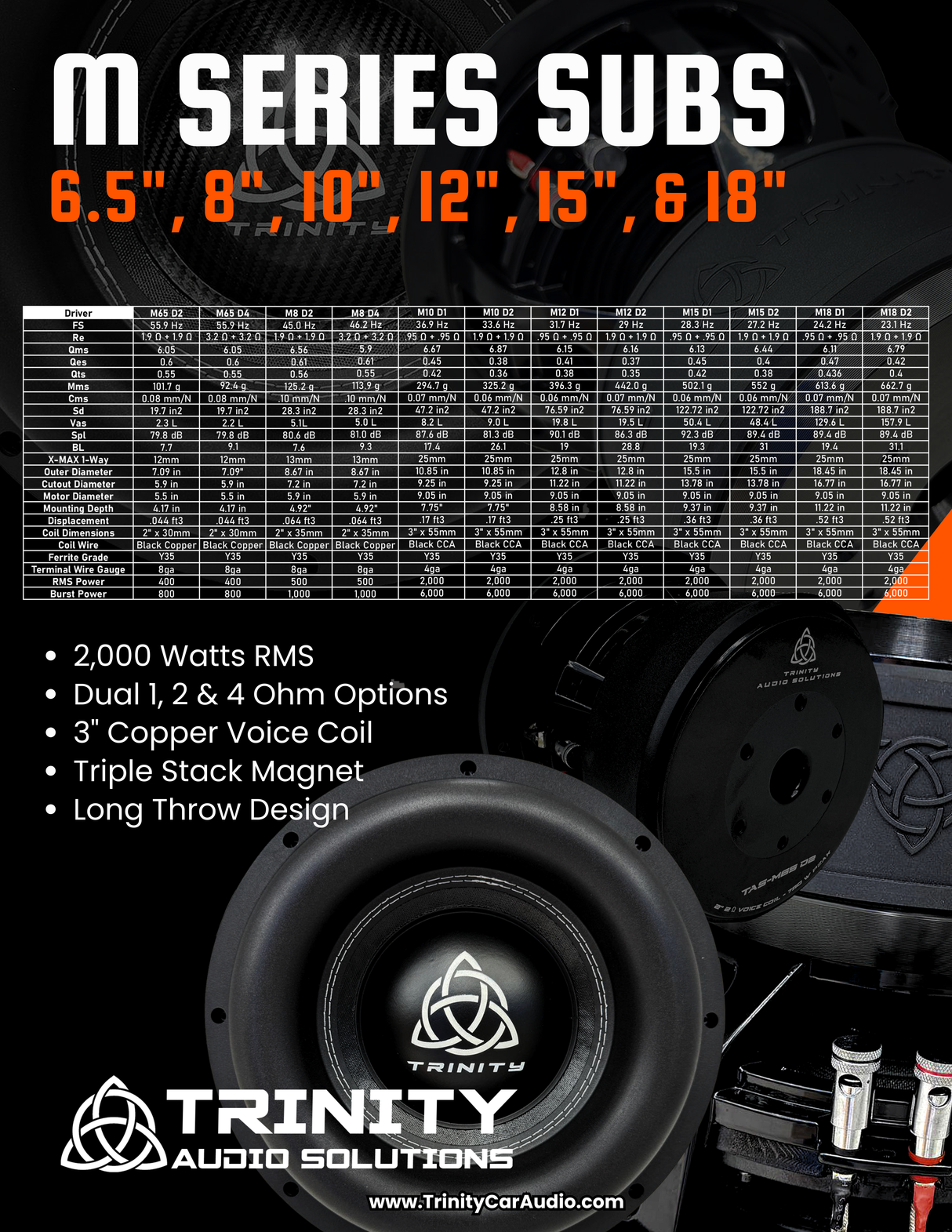 Trinity M Series 8" Subwoofer 500 Watts RMS