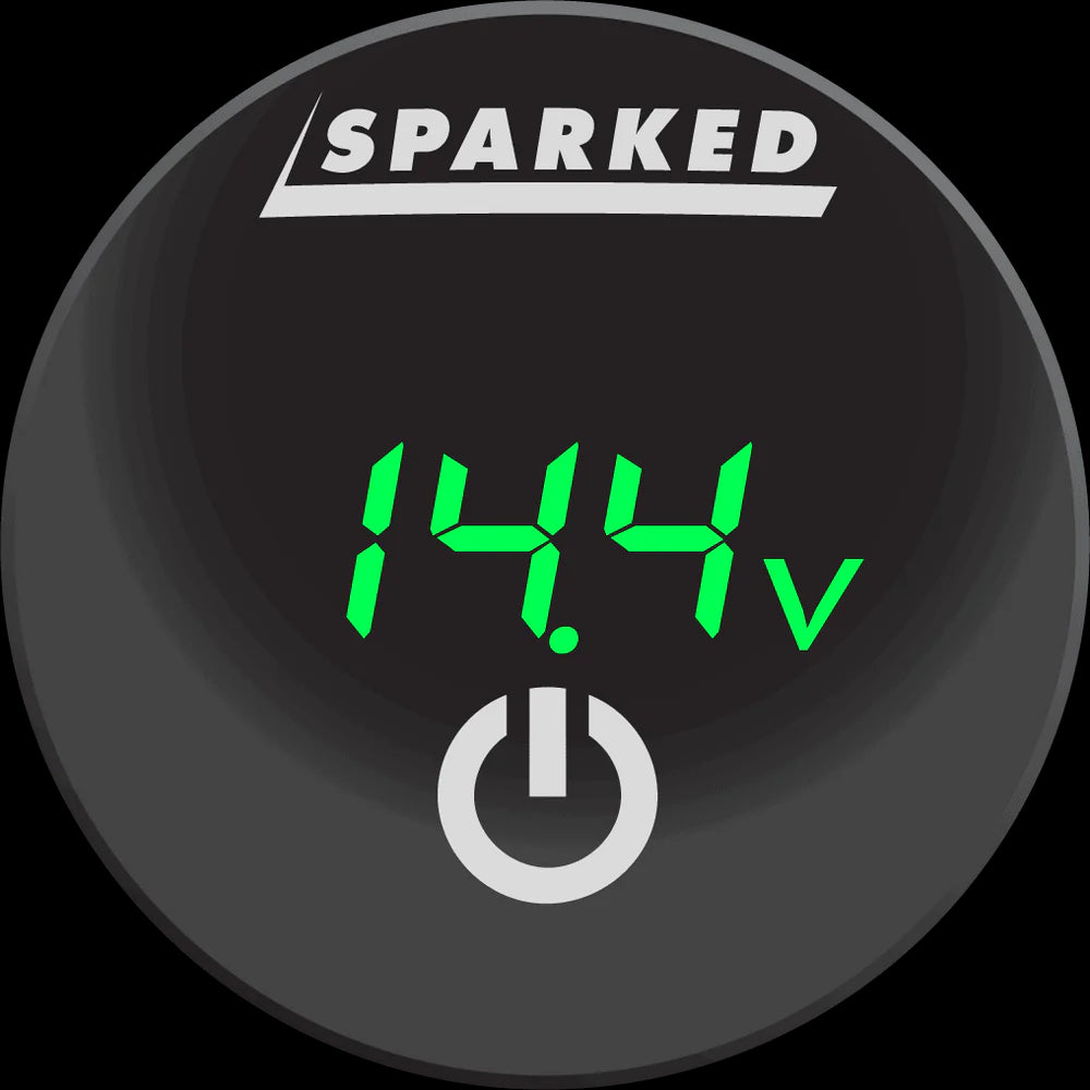 Sparked Innovations DC Voltmeter Battery Capacity Monitor Gauge with Onboard Capacitive Touch Switch