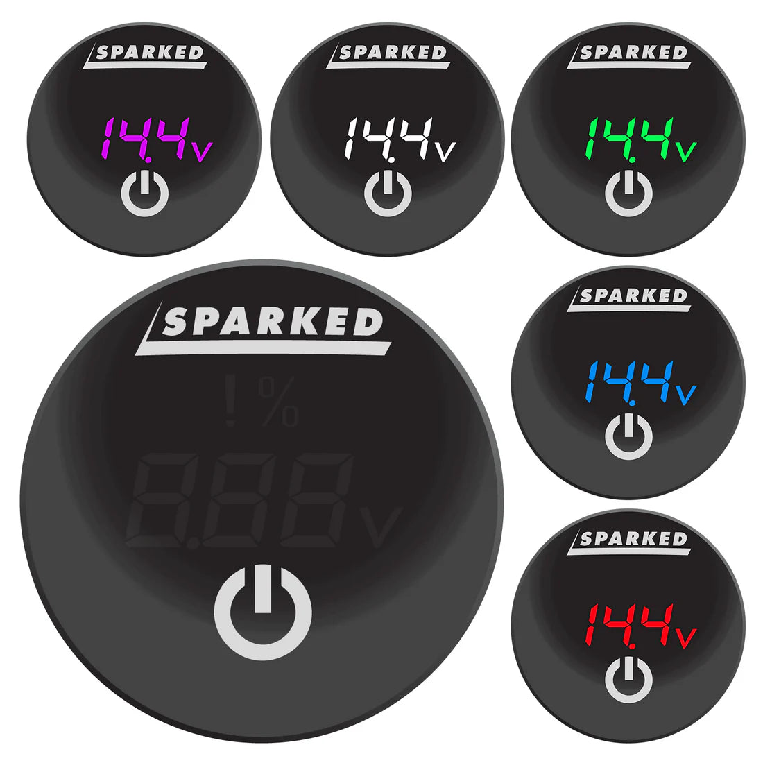 Sparked Innovations DC Voltmeter Battery Capacity Monitor Gauge with Onboard Capacitive Touch Switch