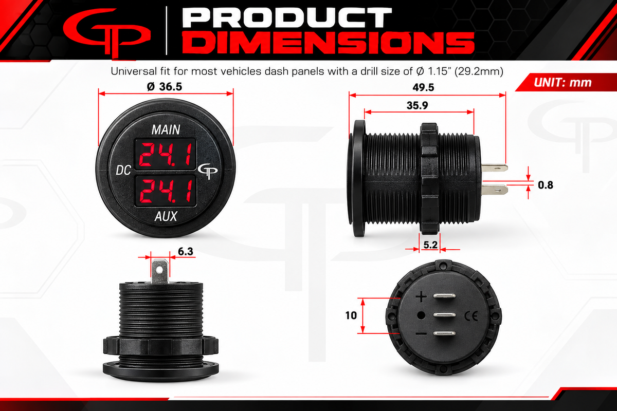GP Dual Digital Voltage Meter: Main & Auxiliary Battery Monitor