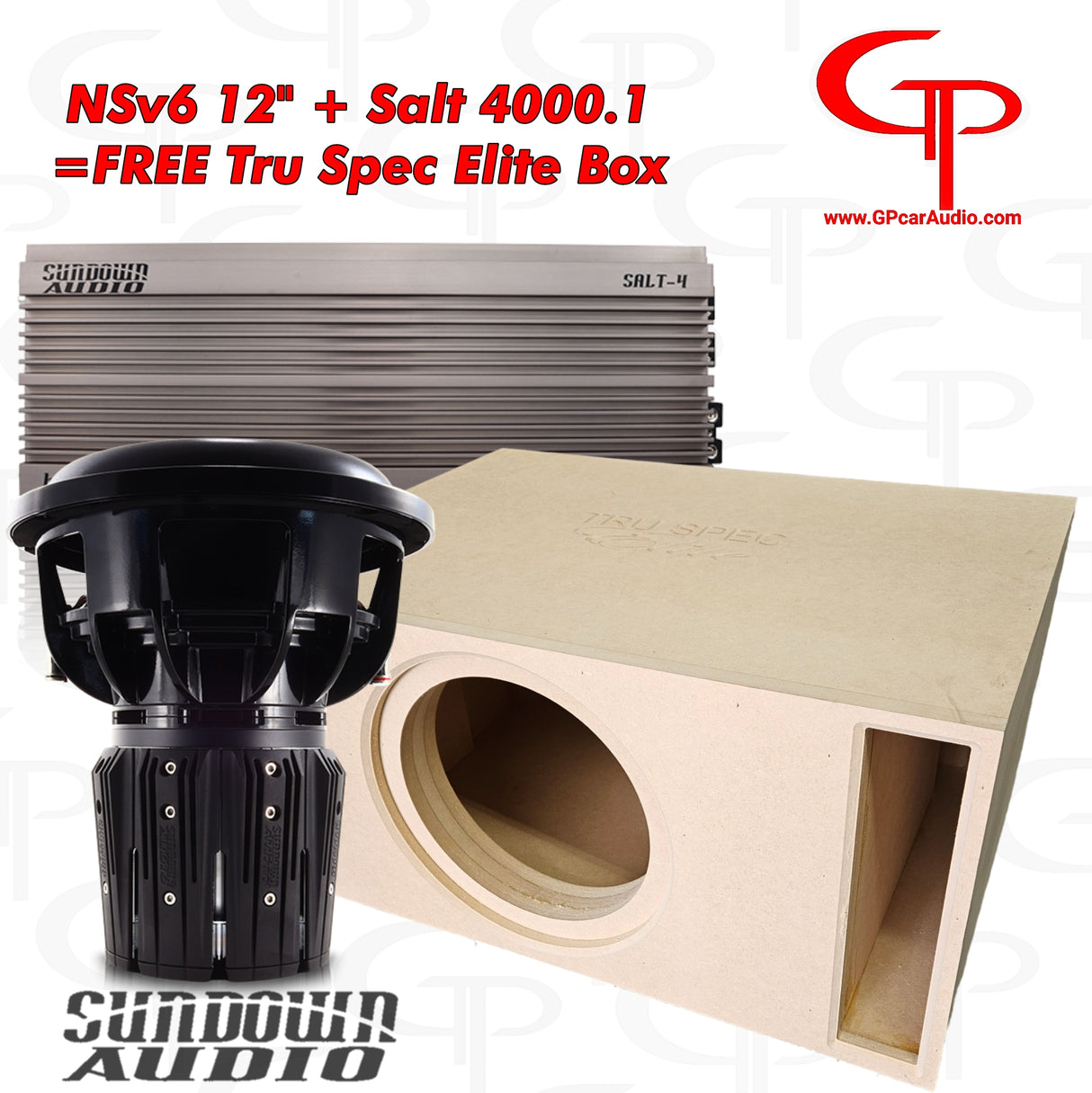 COMBO: Sundown Audio NS v.6 12" + Salt-4 Amplifier= Free Tru Spec Elite Box